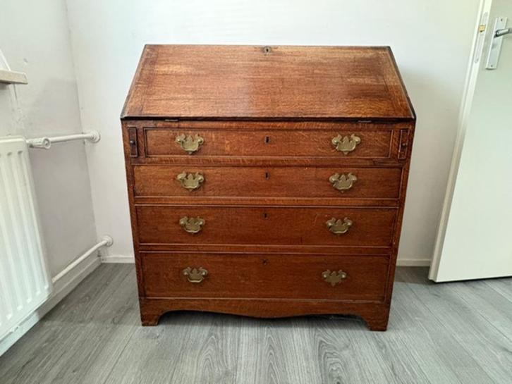 Antiek eiken klepbureau / secretaire – stijlvol en praktisch, Huis en Inrichting, Kasten | Secretaires, Gebruikt, Ophalen