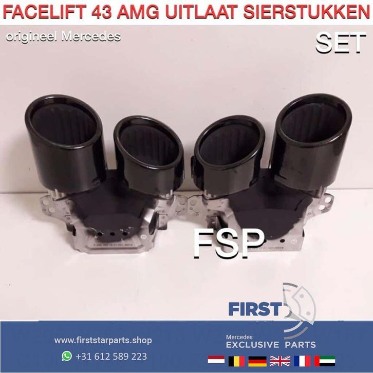 FACELIFT 43 AMG UITLAAT SIERSTUKKEN SET ZWART C43 E43 GLC43, Auto-onderdelen, Uitlaatsystemen, Mercedes-Benz, Gebruikt, Ophalen of Verzenden