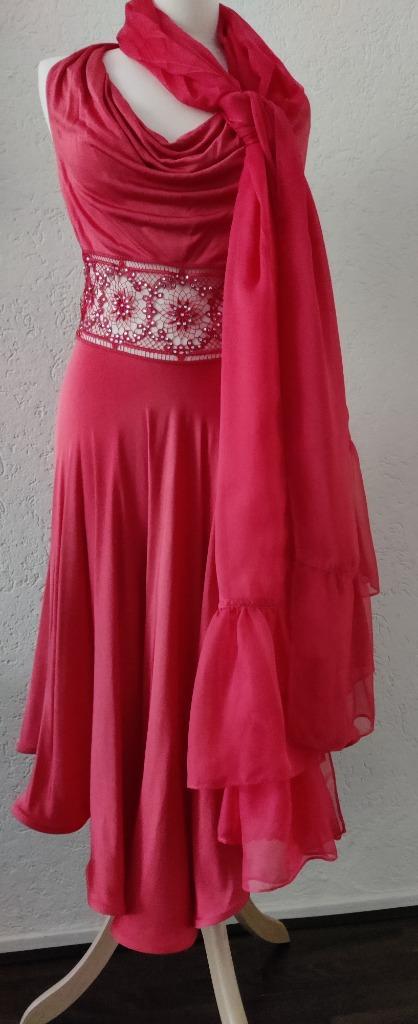 JIKI Monte-Carlo jurk zacht rood met zijden sjaal/stola, Kleding | Dames, Gelegenheidskleding, Zo goed als nieuw, Cocktailjurk