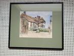 Schilderij Engelse cottage Engeland huisje aquarel groen, Ophalen of Verzenden