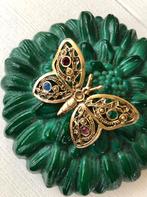 Broche Vintage Vlinder jaren 1975 Goud kleurig met steentjes, Sieraden, Tassen en Uiterlijk, Broches, Overige materialen, Minder dan 4 cm