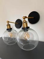 Twee glazen wandlampen met zwart en goud, Huis en Inrichting, Lampen | Wandlampen, Ophalen of Verzenden, Zo goed als nieuw