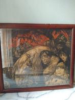 Ingelijste tekening Vlucht uit Belgie 1914., Antiek en Kunst, Ophalen of Verzenden