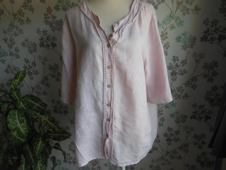 Mooie linnen blouse van NEM COLLECTION, Kleding | Dames, Blouses en Tunieken, Zo goed als nieuw, Maat 46/48 (XL) of groter, Roze