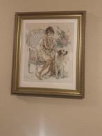 Vintage Kruissteek Schilderij - Vrouw en Hond, Ophalen of Verzenden