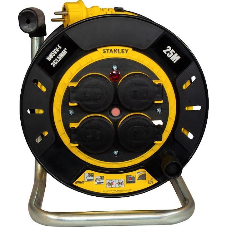 Stanley kabelhaspel H05VV-F 3x1.5mm² IP44 25m, Doe-het-zelf en Verbouw, Elektra en Kabels, Nieuw, Kabel of Snoer, Ophalen