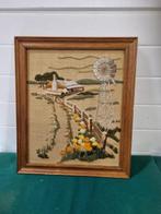 schilderij geborduurd met huis en bloemen, Ophalen of Verzenden, 'T Olde Gre-j, Info@toldegrej.nl, Endepoelstraat 20f Didam