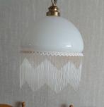 Glazen lampenkap met kralen, Ophalen, Gebruikt, Wit, Rond