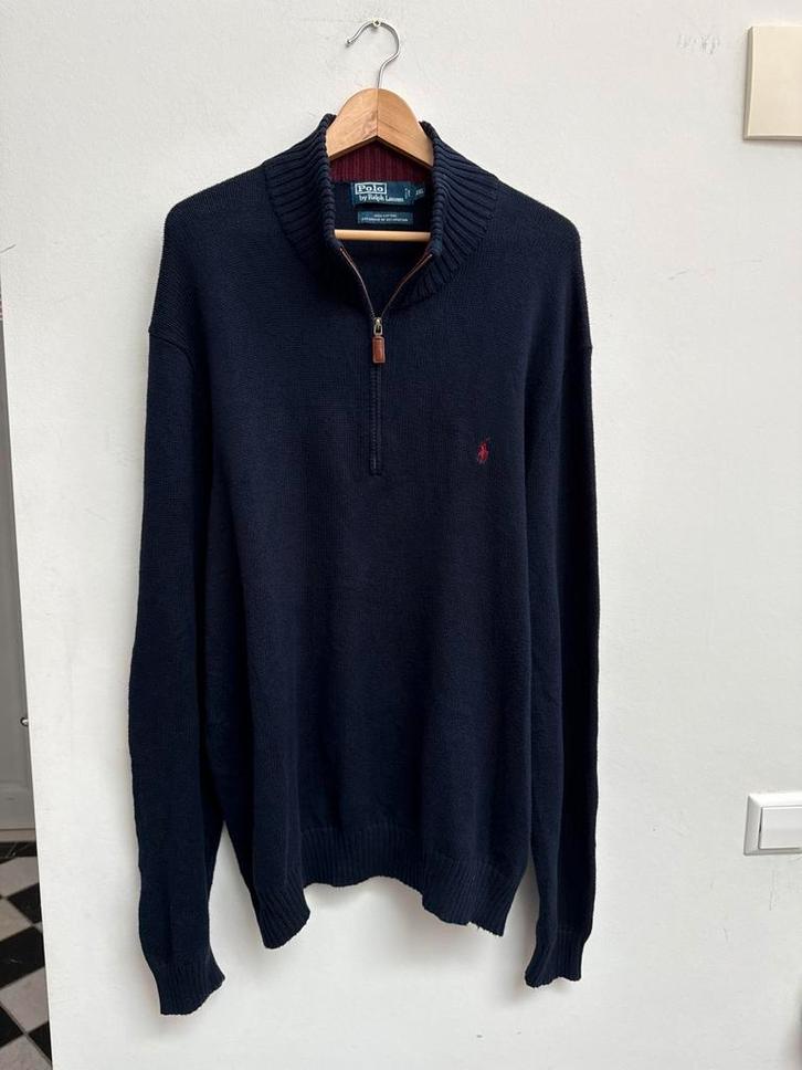 Ralph Lauren 1/4 zip trui – blauw – maat XXL – 100% katoen, Kleding | Heren, Truien en Vesten, Zo goed als nieuw, Overige maten