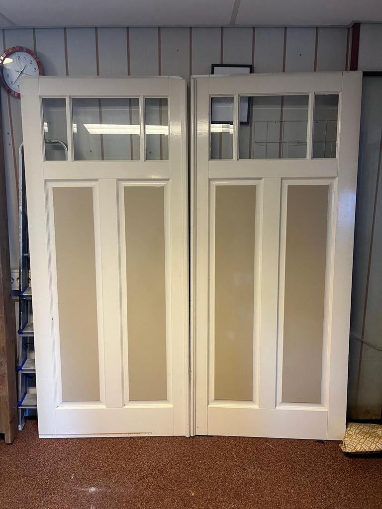 Authentieke jaren 30 ensuite deuren met facetglas, Doe-het-zelf en Verbouw, Deuren en Horren, Gebruikt, 80 tot 100 cm, Binnendeur