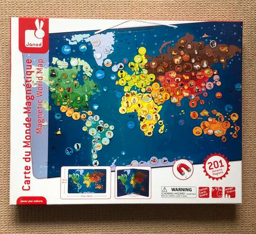Janod - magneetwereldkaart, Kinderen en Baby's, Speelgoed | Kinderpuzzels, Zo goed als nieuw, 6 jaar of ouder, 10 tot 50 stukjes