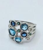 Zilveren Ring met Blauw & Witte & Groene Steentjes, Verzenden, ., Zo goed als nieuw, Dame