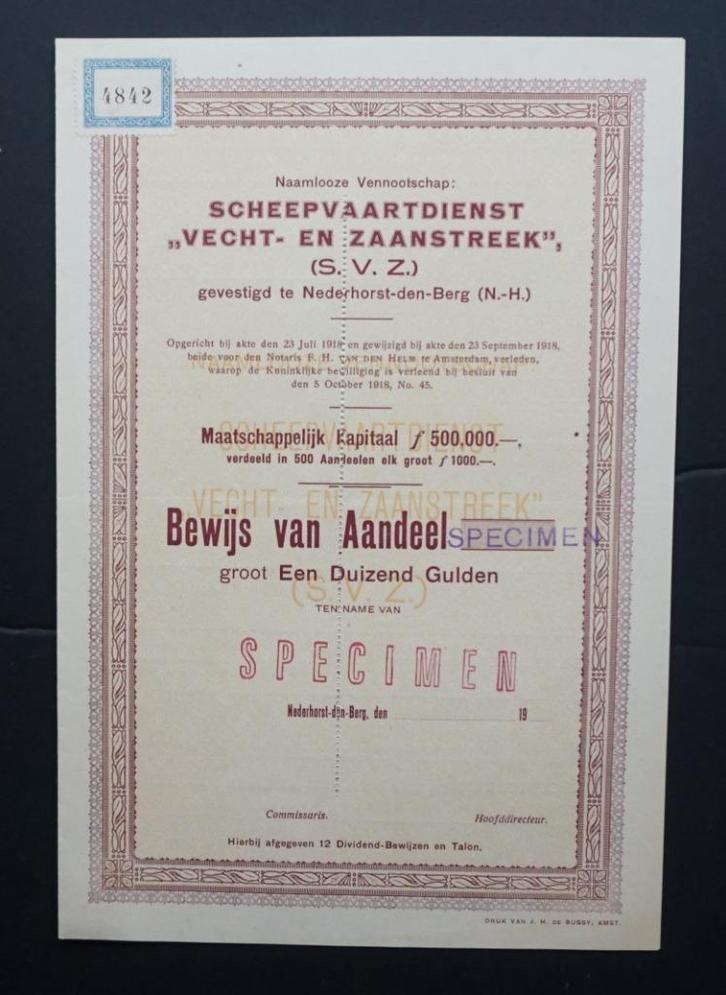 Scheepsvaartdienst Vecht- en Zaanstreek-Nederhorst den Berg, Postzegels en Munten, Aandelen en Waardepapieren, Aandeel, Voor 1920