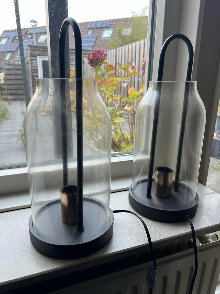 Set van 2 glazen tafellampen, Huis en Inrichting, Lampen | Vloerlampen, Zo goed als nieuw, Minder dan 100 cm, Glas, Ophalen of Verzenden