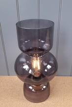 Vintage glazen tafellamp snoerloos ledlamp bruin rookglas, Vintage, Ophalen of Verzenden, Minder dan 50 cm, Glas