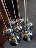 Vintage retro plafondlamp 7 RVS bollen (L26), Ophalen of Verzenden, Gebruikt, Metaal, Vintage , space age , spoetnik