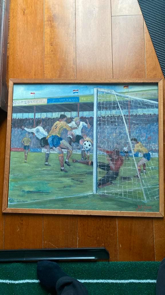 Schilderij voetbal, kunstschilder Johan Groot, Antiek en Kunst, Kunst | Schilderijen | Klassiek, Ophalen