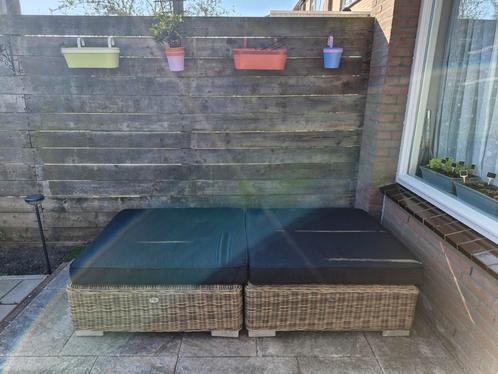 SVG outdoor type London naturel 2x wicker hocker, Tuin en Terras, Tuinmeubel-accessoires, Zo goed als nieuw, Ophalen