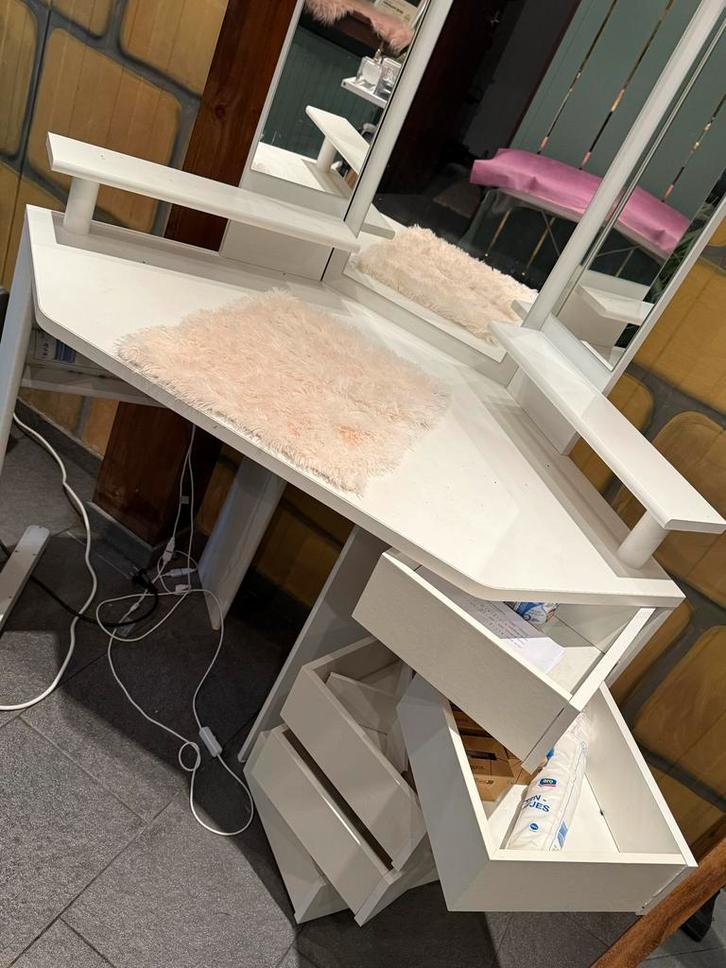 Make-up tafel met LED-lamp & lades, Huis en Inrichting, Tafels | Kaptafels, Gebruikt, Minder dan 100 cm, Minder dan 50 cm, Hout