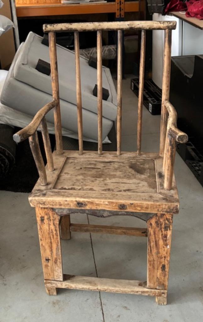 armstoel, Ibiza style ruige look, Huis en Inrichting, Stoelen, Gebruikt, Eén, Hout, Bruin, Ophalen