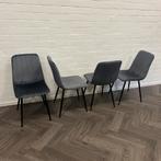 4 Fluwelen Eetkamerstoelen Blauw Grijs, Metaal, Blauw, Ophalen of Verzenden, Zo goed als nieuw