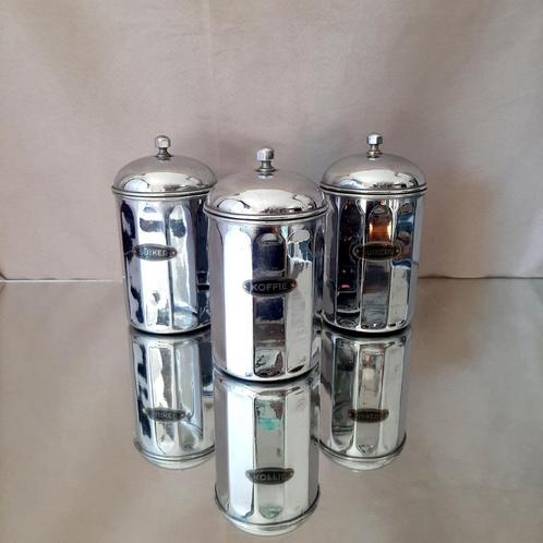 Set van 3 Art Deco Voorraadpotten, chroom, Antiek en Kunst, Antiek | Keukenbenodigdheden, Verzenden