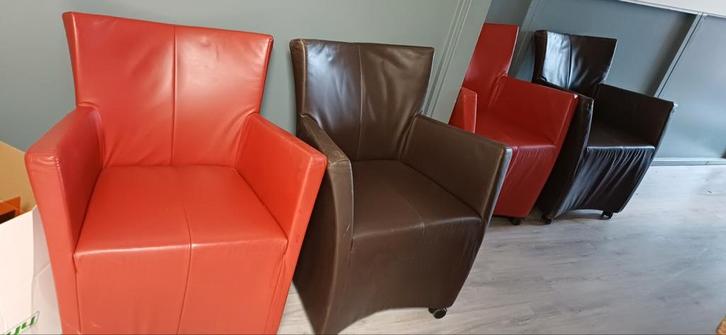 6 Zwart/Rode Skyleder Eetkamerstoelen met wieltjes., Huis en Inrichting, Stoelen, Gebruikt, Vijf, Zes of meer stoelen, Leer, Zwart