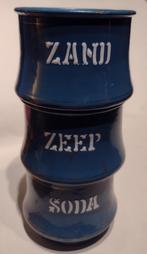 oude emaille potjes zand zeep soda in blauw emaille, Antiek en Kunst, Ophalen