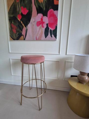 2x Barkruk Goud Roze Velvet - 73cm Hoog beschikbaar voor biedingen