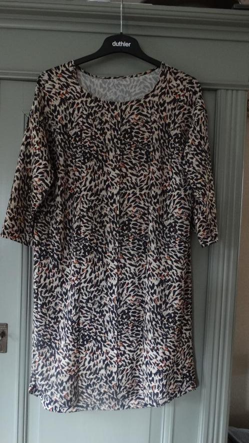 Jurkje, maat L, beige/zwart/roestkleur, Kleding | Dames, Jurken, Zo goed als nieuw, Maat 42/44 (L), Beige, Boven de knie, Verzenden