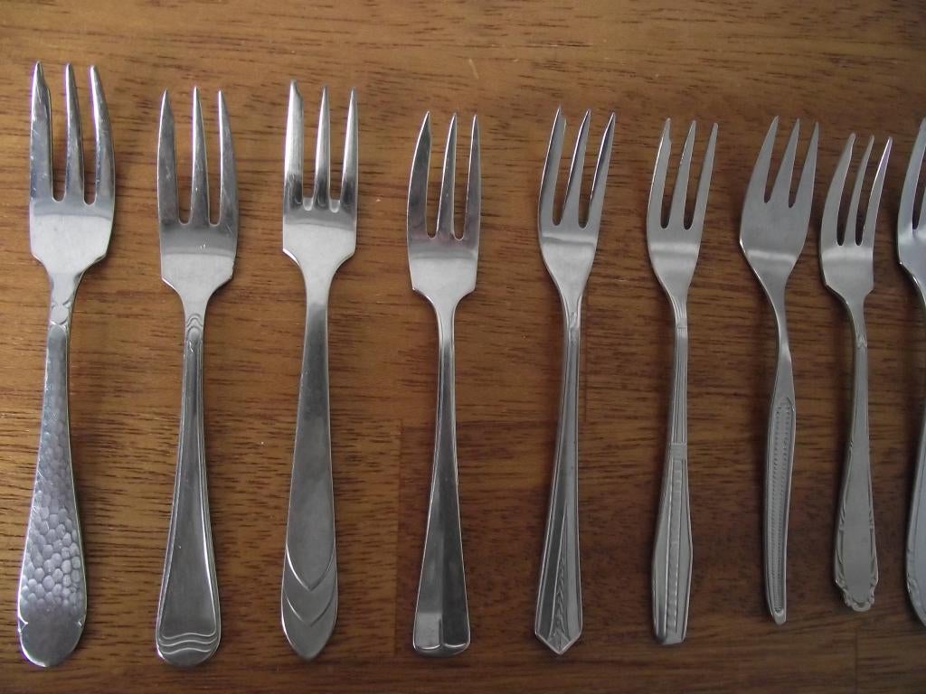 14x RVS vorkje Art deco Barok hamerslag 12-16 cm 1940-60 p s, Ophalen of Verzenden