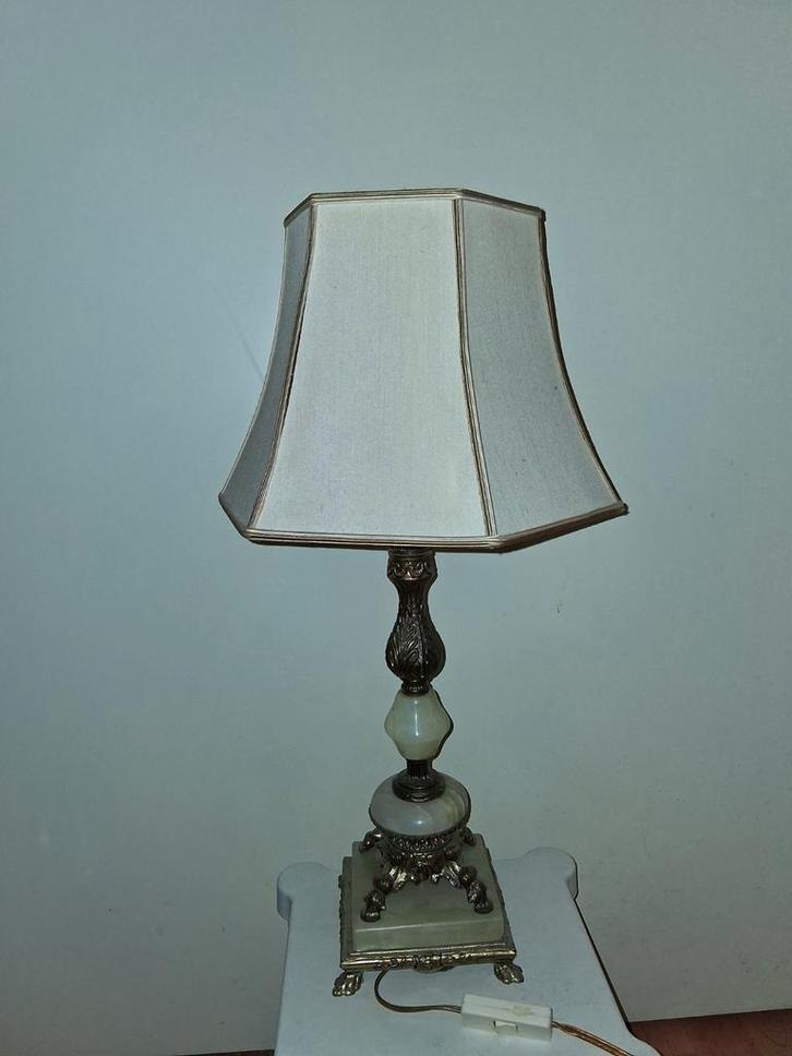Vintage Tafellamp met Stoffen Kap, Huis en Inrichting, Lampen | Tafellampen, Gebruikt, 50 tot 75 cm, Metaal, Stof, Ophalen of Verzenden