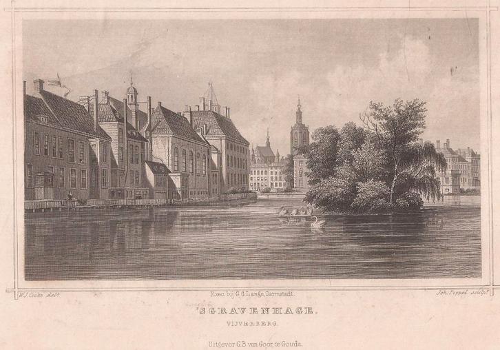's Gravenhage Vijverberg Staalgravure 1858 Terwen, Antiek en Kunst, Kunst | Etsen en Gravures, Ophalen of Verzenden