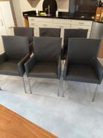 6 lederen eetkamerstoelen, Huis en Inrichting, Stoelen, Ophalen, Zo goed als nieuw, Metaal, Grijs