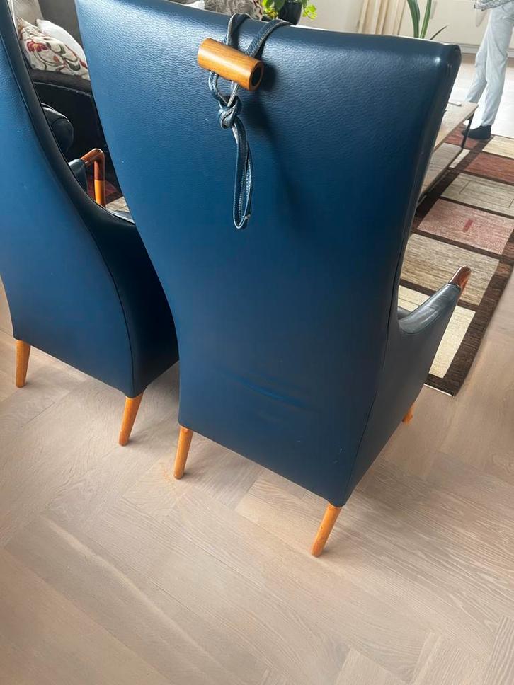 Stijlvolle leren stoelen set Giorgetti, Huis en Inrichting, Fauteuils, Gebruikt, Hout, 50 tot 75 cm, Minder dan 75 cm, Ophalen