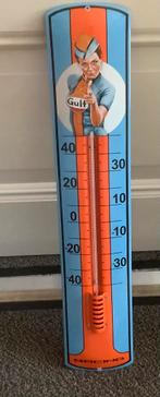 Emaille thermometer GULF olie benzine 65x13 cm, Ophalen of Verzenden, Gebruikt, Auto's