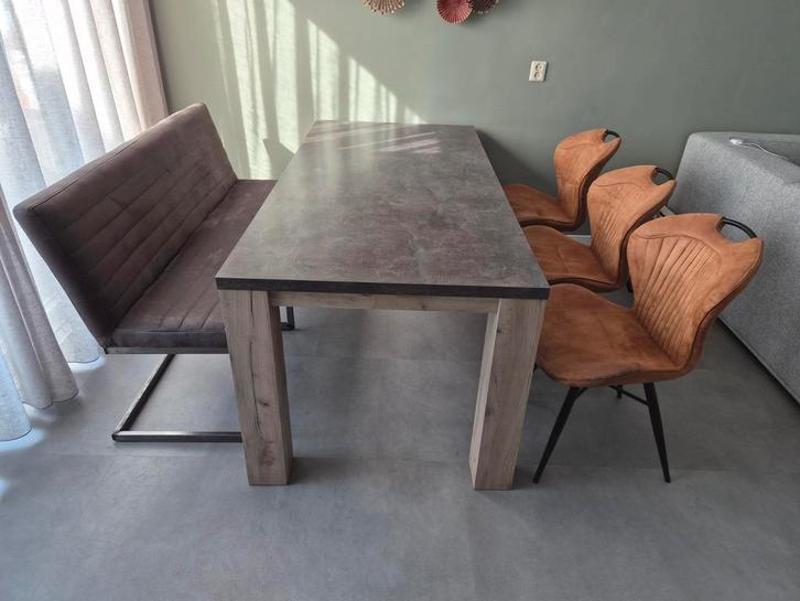 Gebruikte, moderne Eetkamerset met Bank en Stoelen, Huis en Inrichting, Complete eetkamers, Gebruikt, Minder dan 4 stoelen, Ophalen of Verzenden
