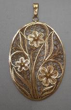 Zilveren goud vergulde antieke hanger filigrain nr.1160, Verzenden, Zilver, Hanger, Verguld