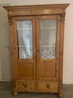 Grenen kledingkast met deuren met glas., Ophalen, Gebruikt, 100 tot 150 cm, Glas