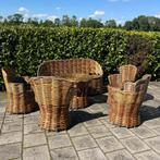 Unieke vintage tuinset rotan, 4x stoel, bank + tafel, Ophalen, Gebruikt, Rotan, 6 zitplaatsen