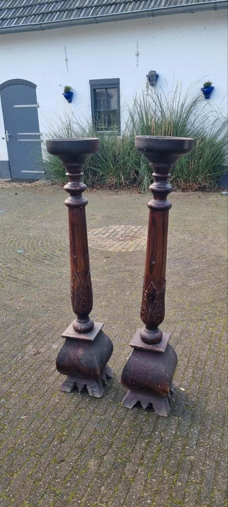 Teakhouten Kaarsenstandaards - Set van 2, Antiek en Kunst, Antiek | Kandelaars, Overige materialen, Ophalen