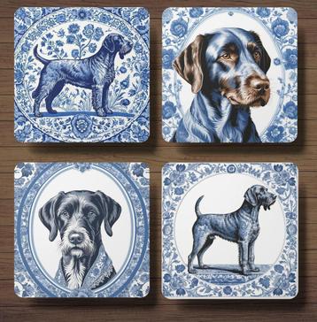 Duitse Staande Draadhaar Delfts Blauw onderzetters met houde beschikbaar voor biedingen