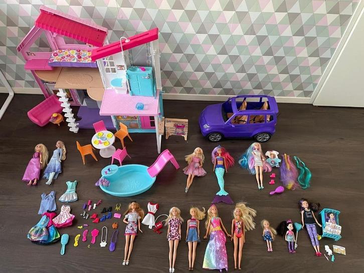 Barbie Huis Malibu Villa + SUV + Zwembad + poppen + acc., Kinderen en Baby's, Speelgoed | Poppenhuizen, Gebruikt, Poppenhuis, Ophalen