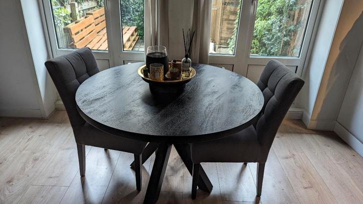 Ronde mangohouten eettafel zwart - 120 cm, Huis en Inrichting, Tafels | Eettafels, Gebruikt, 100 tot 150 cm, 100 tot 150 cm, Vier personen