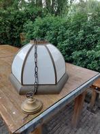 Antieke koperen lamp met melkglas panelen, Ophalen