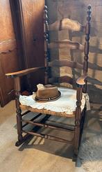 Brocante schommelstoel - hout - riet, Antiek en Kunst, Ophalen