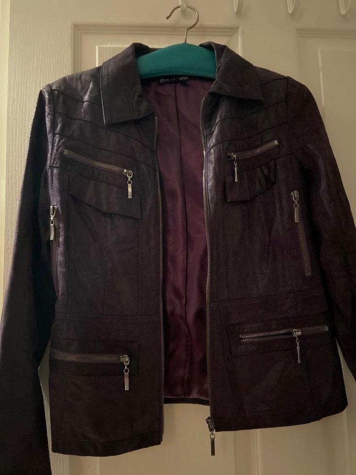 Mooie leren donker paarse jas (lijkt bruin op de foto), Kleding | Dames, Jassen | Winter, Gedragen, Maat 42/44 (L), Paars, Ophalen of Verzenden