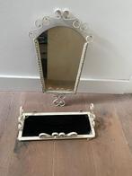 Vintage wit smeedijzeren spiegel met losse schap / console., Antiek en Kunst, Ophalen, Overige vormen, Minder dan 50 cm, Minder dan 100 cm