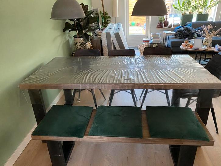 Tafel met bank, Huis en Inrichting, Tafels | Eettafels, Zo goed als nieuw, 50 tot 100 cm, 150 tot 200 cm, Rechthoekig, Ophalen