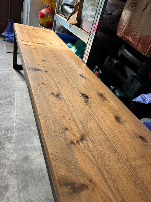 Houten bankje met stalen frame, Antiek en Kunst, Antiek | Meubels | Stoelen en Banken, Ophalen